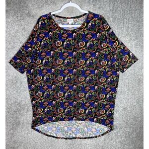 Lularoe‎ Irma Tunic Top Womens Sz Large Blue Black Paisley Floral Hi-Low Stretch